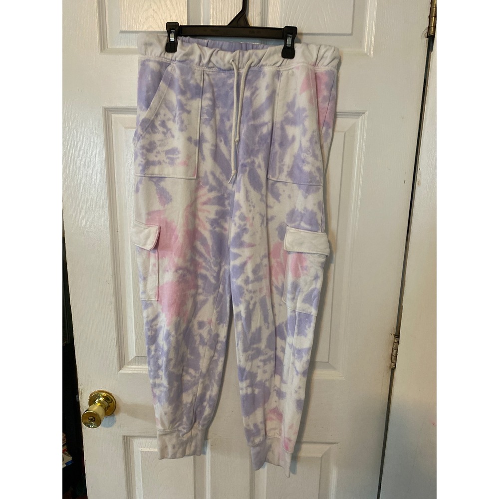 No Boundaries Purple Pink Tie Dye Cargo Sweatpants Joggers Large 11-13